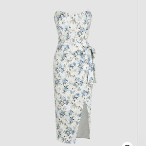 NWT Strapless Blue Floral Wrap Corset Dress